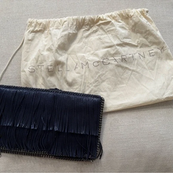 Stella McCartney Falabella  Navy Metallic Fringe Clutch with original tags - Picture 12 of 15